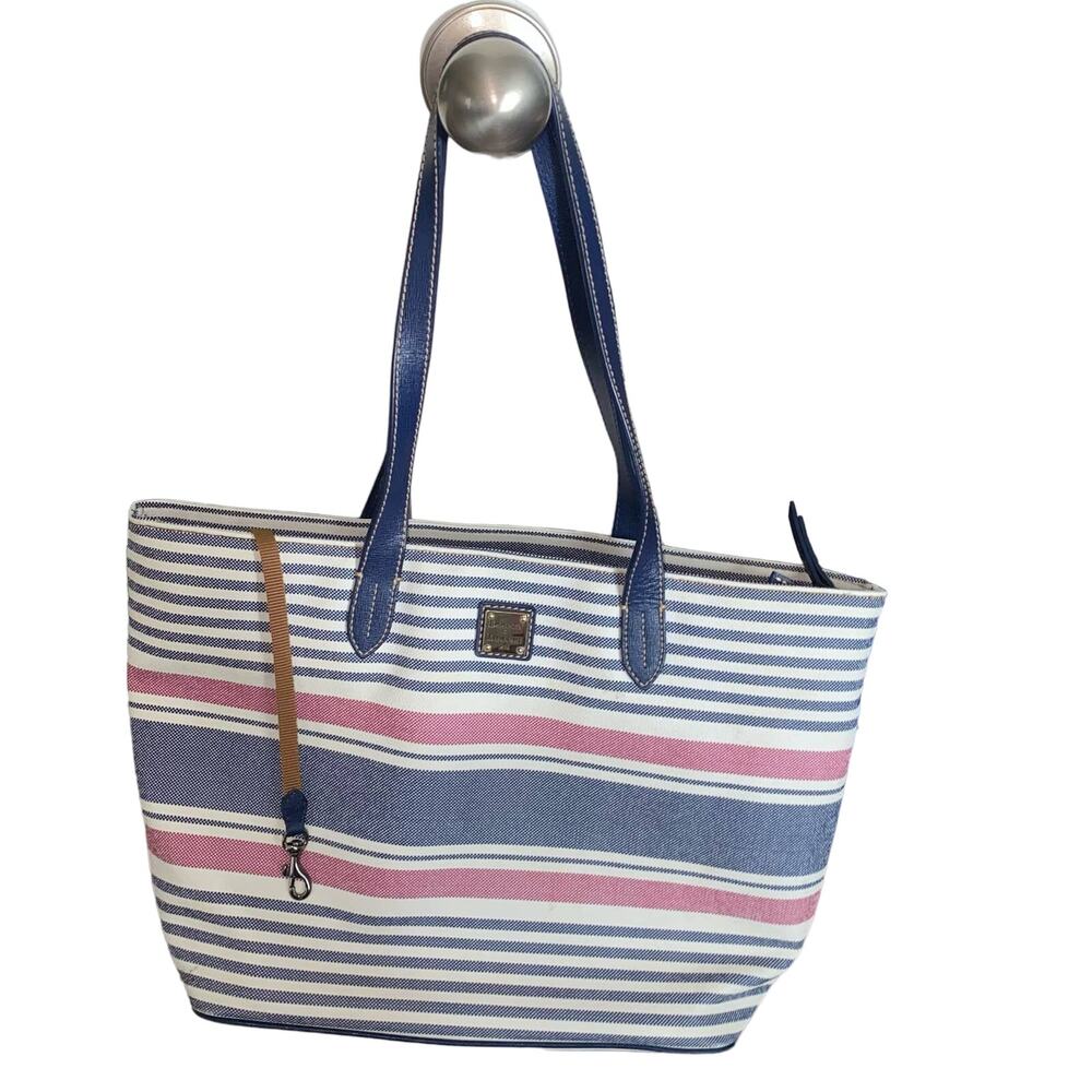 Dooney & Bourke Waverly Shopper Tote Striped Zippered Navy Red Handbag Purse - Picture 11 of 15